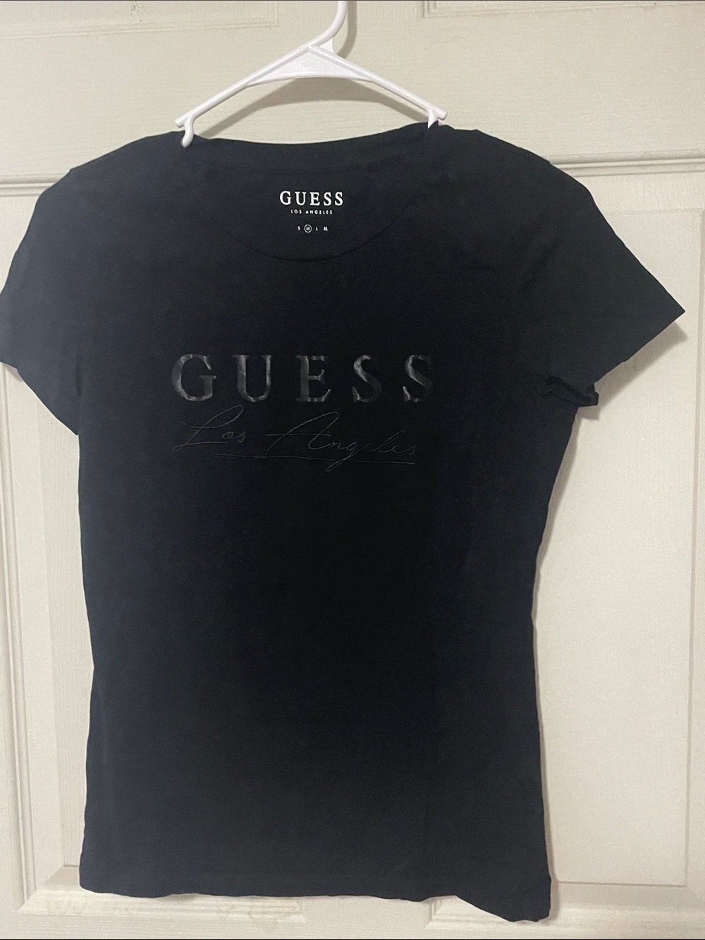 GUESS Black Short Sleeve Logo Tee with Glossy Script